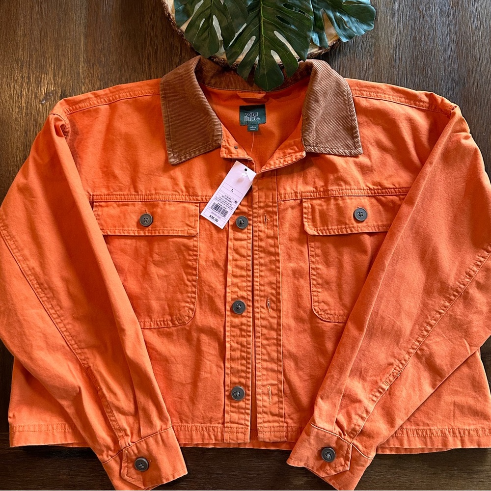 NWT wild fable cropped orange utility jacket with brown corduroy collar … - Picture 7 of 7